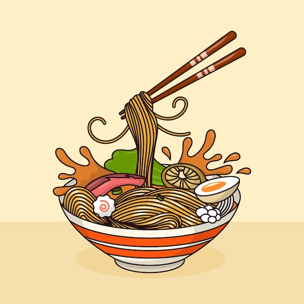 Vettore gratuito illustrazione di ramen disegnata a mano