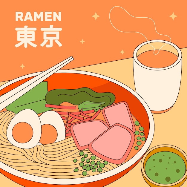 Vettore gratuito illustrazione di ramen disegnata a mano