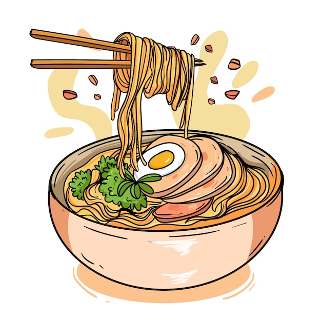 無料ベクター 手描きのラーメンイラスト