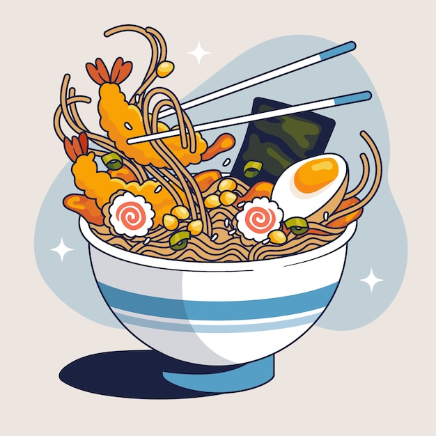 Vettore gratuito illustrazione di ramen disegnata a mano