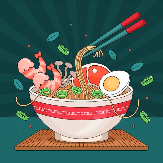 無料ベクター 手描きのラーメンイラスト