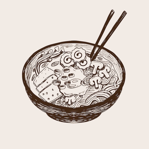 Illustrazione di ramen disegnata a mano