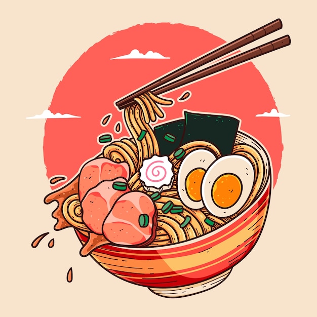 Illustrazione di ramen disegnata a mano