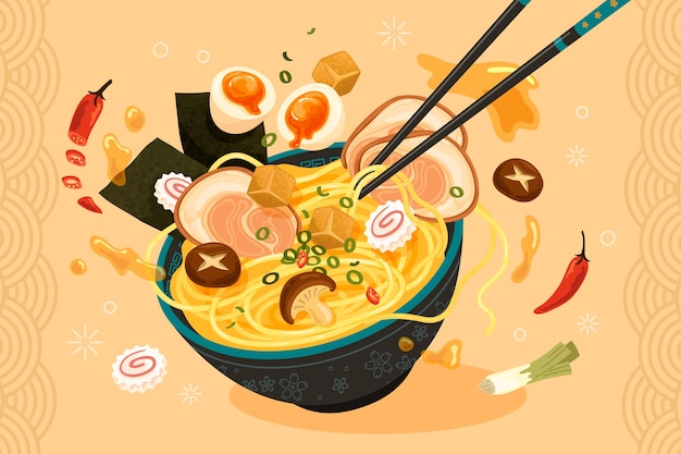 無料ベクター 手描きのラーメンイラスト