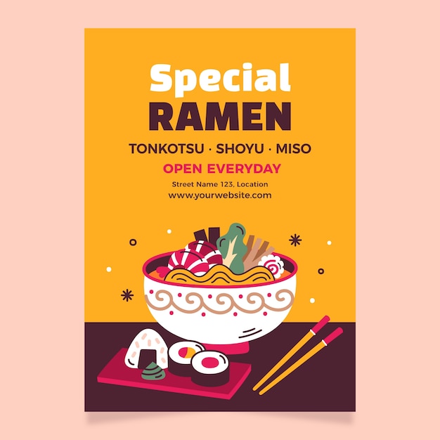 Vettore gratuito disegno di poster di ramen disegnato a mano