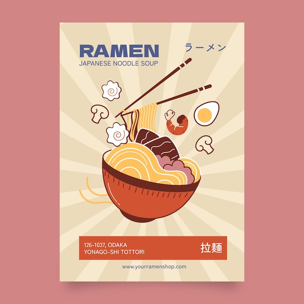 Vettore gratuito modello di poster di ramen disegnato a mano