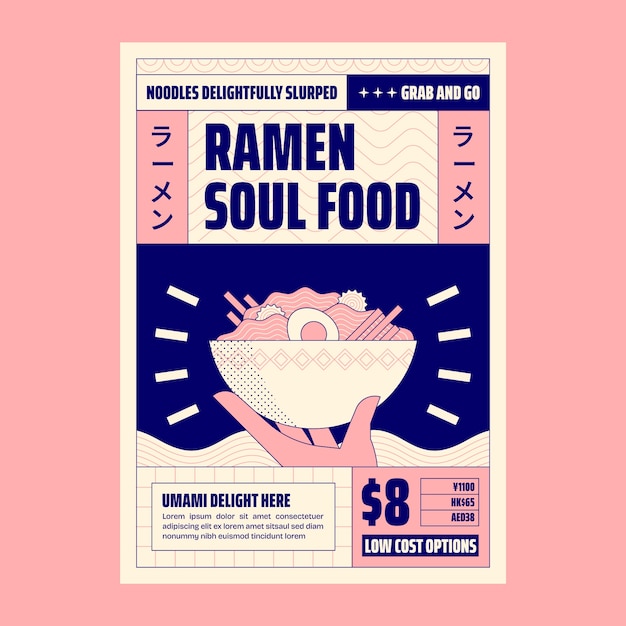 Vettore gratuito modello di poster di ramen disegnato a mano