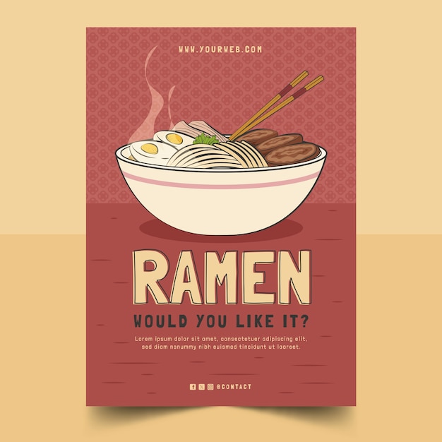 Vettore gratuito modello di poster di ramen disegnato a mano