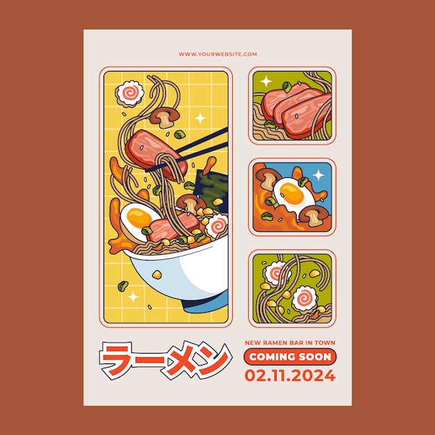 手描きのラーメンポスターテンプレート