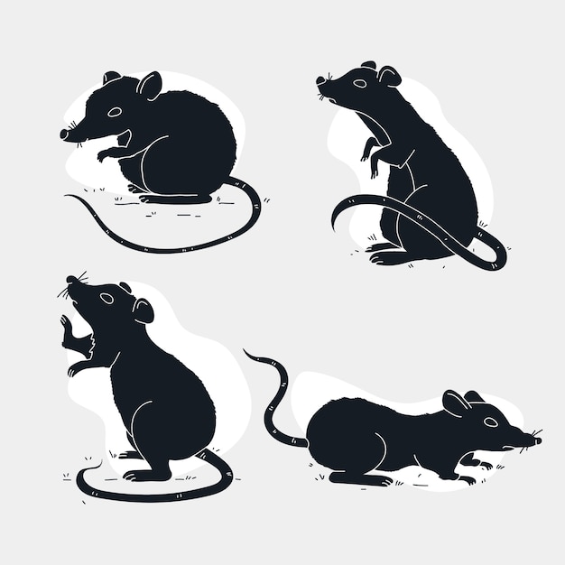 Бесплатное векторное изображение Ручной обращается крысиный силуэт