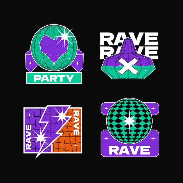 Free vector hand drawn rave sticker template