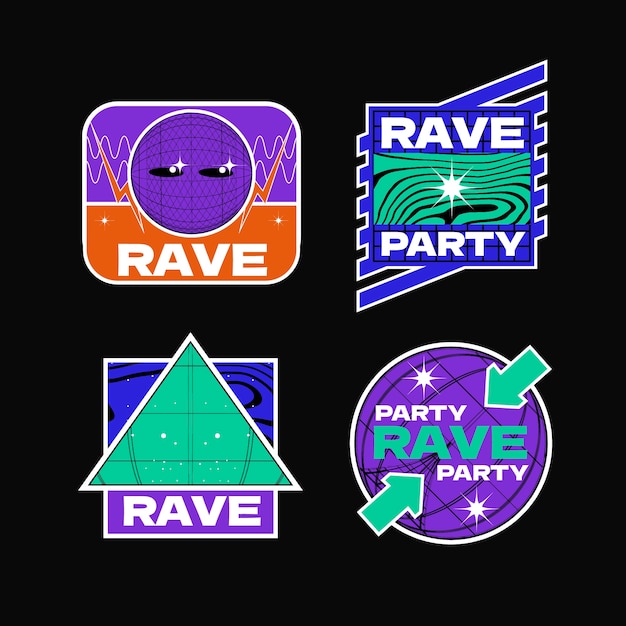 Free vector hand drawn rave sticker template