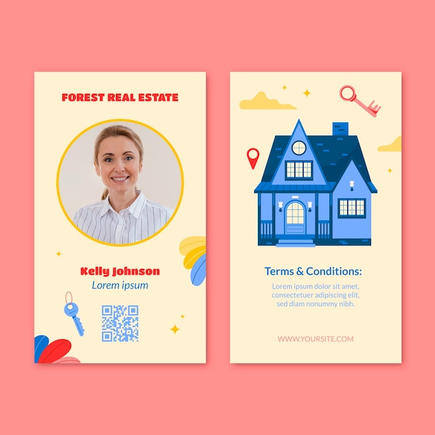 Free vector hand drawn real estate id card template