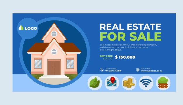 Hand drawn real estate sale banner