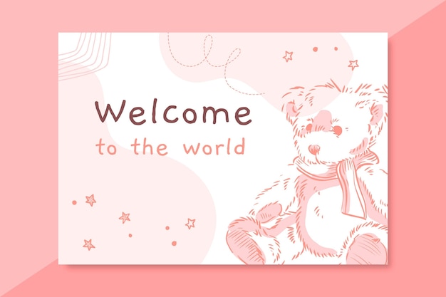 Hand drawn realistic baby card template
