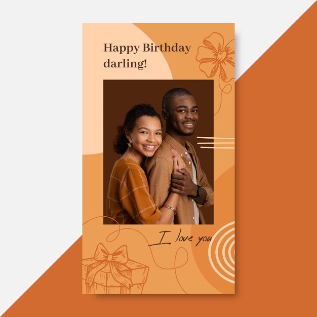 Hand drawn realistic birthday instagram story