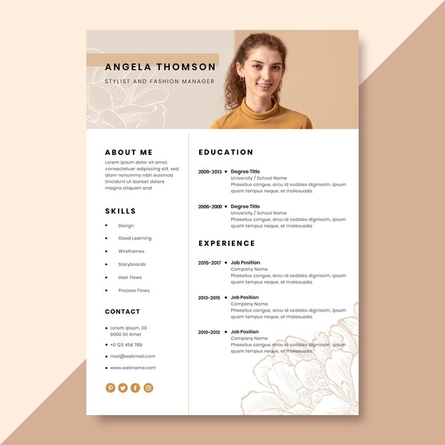 Hand-drawn realistic fashion resume template