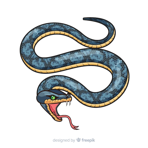 Free vector hand drawn realistic snake hissing background