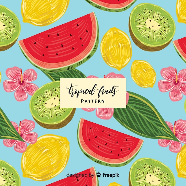 Hand drawn realistic tropical fruit pattern