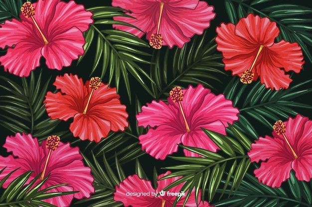 Hand drawn realistic tropical plants background