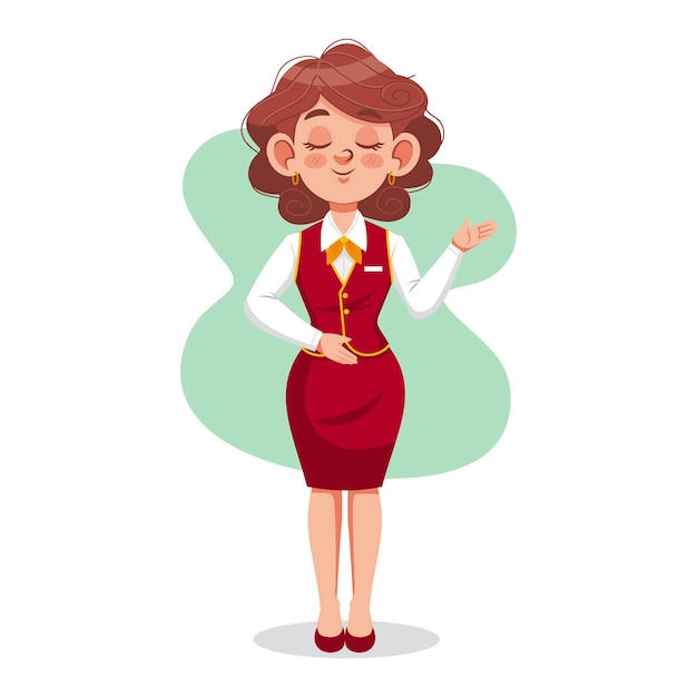 Vettore gratuito illustrazione a mano di un cartone animato della receptionist