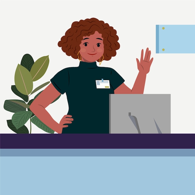 Vettore gratuito illustrazione di cartone animato della receptionist disegnata a mano