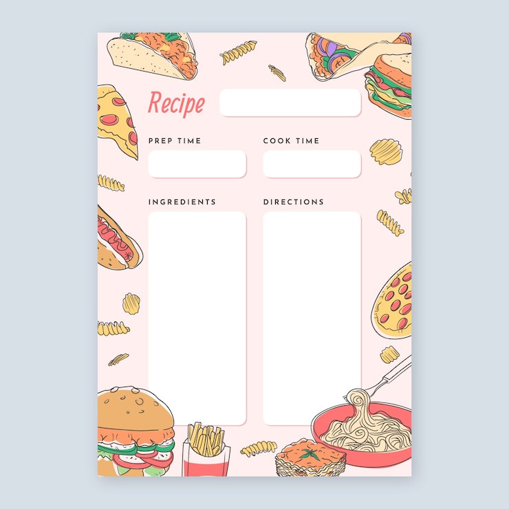 Free Vector hand drawn recipe template design