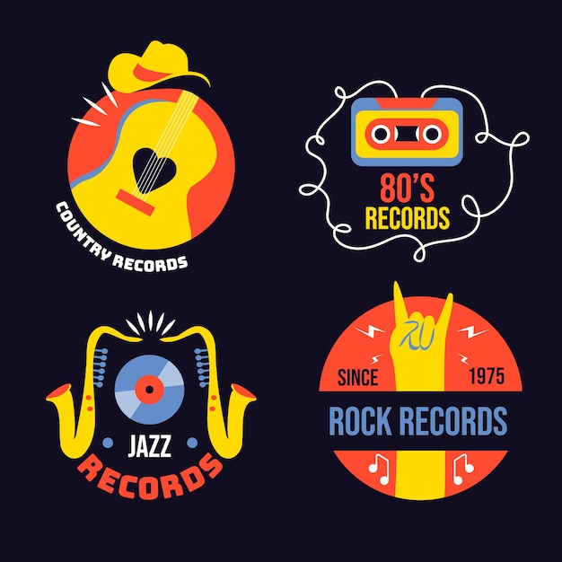 Free vector hand drawn record label collection