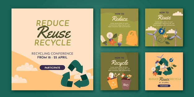 Free vector hand drawn recycling instagram post collection