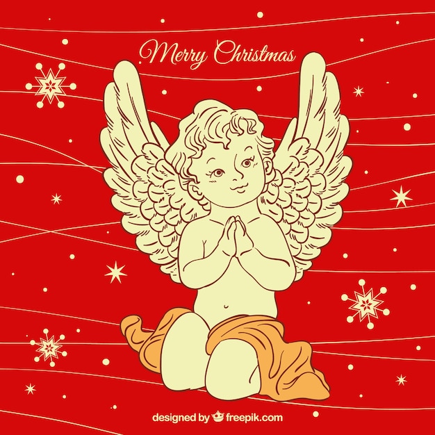 Hand drawn red background with a christmas angel