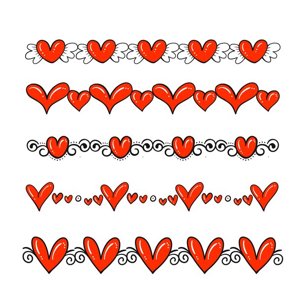 Hand drawn red hearts frame collection