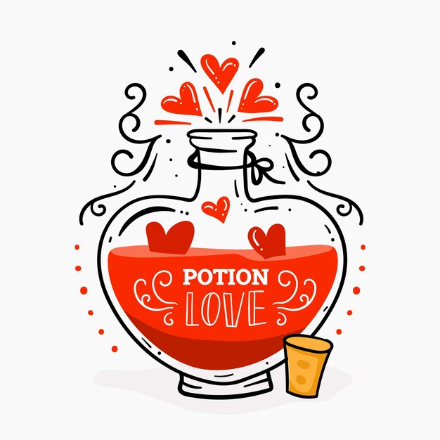 Hand drawn red love potion illustration