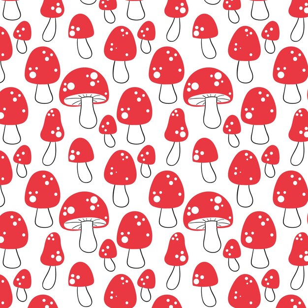 Hand drawn red mushroom pattern