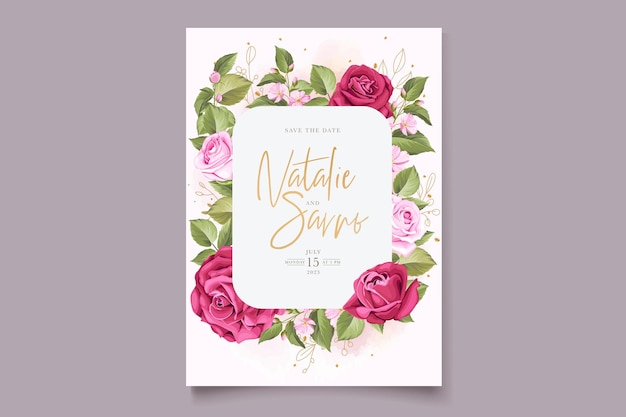 Free vector hand drawn red roses wedding invitation card template