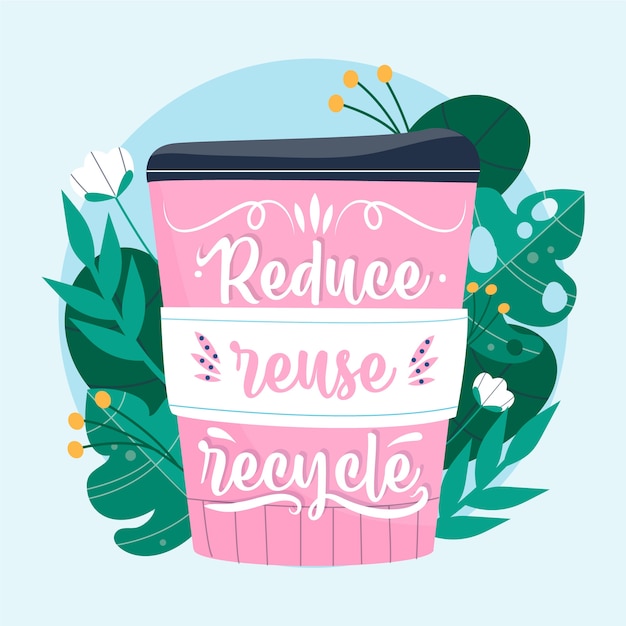 Hand drawn reduce reuse recycle lettering