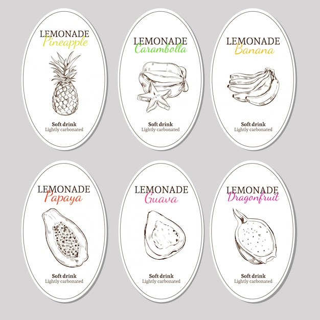 Hand drawn refreshing lemonade labels set