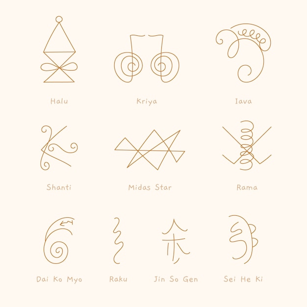 Free vector hand drawn reiki symbol set