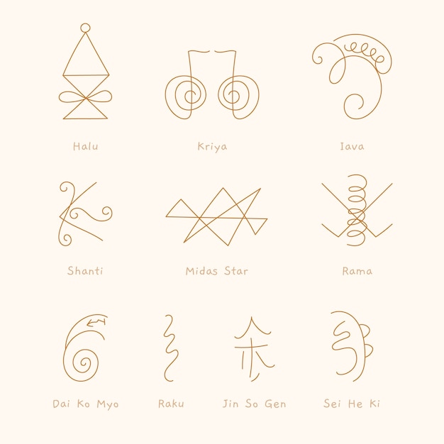 Free Vector hand drawn reiki symbol set