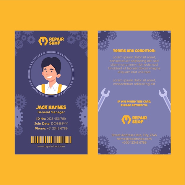 Free vector hand drawn repair shop id card