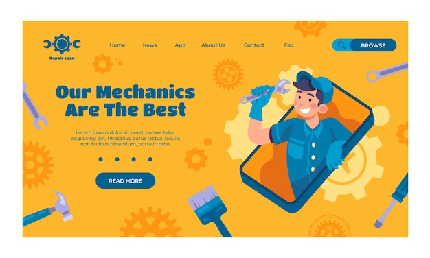 Hand drawn repair shop landing page