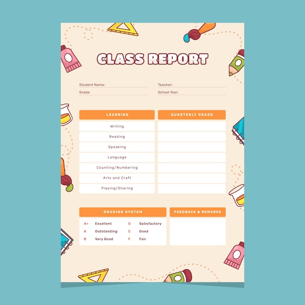 Free vector hand drawn report card design