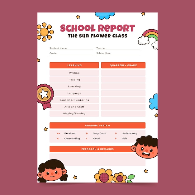 Free vector hand drawn report card template