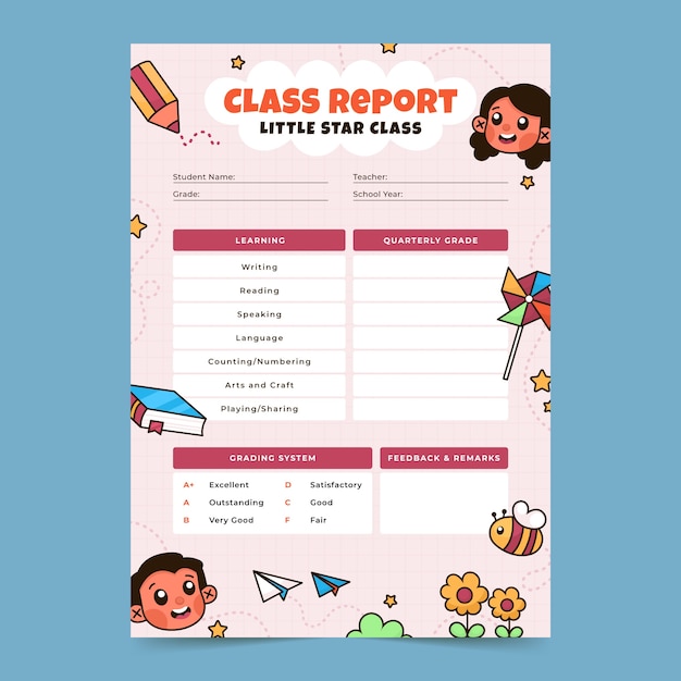 Free vector hand drawn report card template