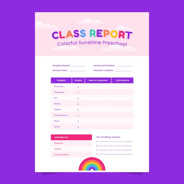 Free vector hand drawn report card template