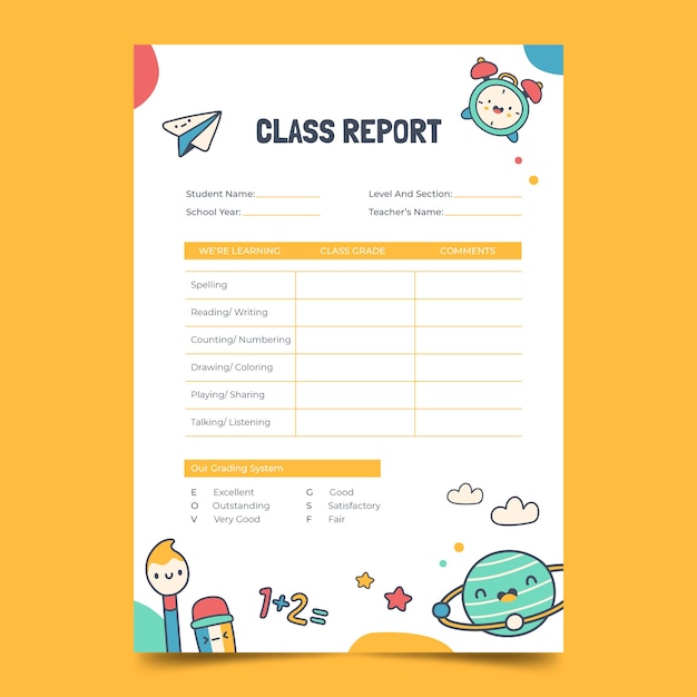 Free vector hand drawn report card template