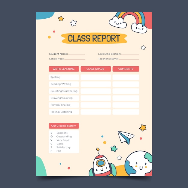 Free vector hand drawn report card template