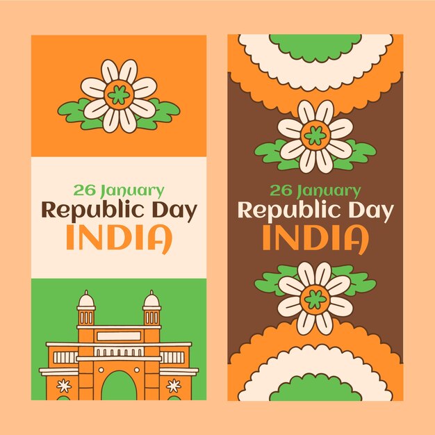 Hand drawn republic day vertical banners set