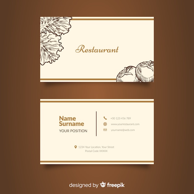 Free vector hand drawn restaurant business card template