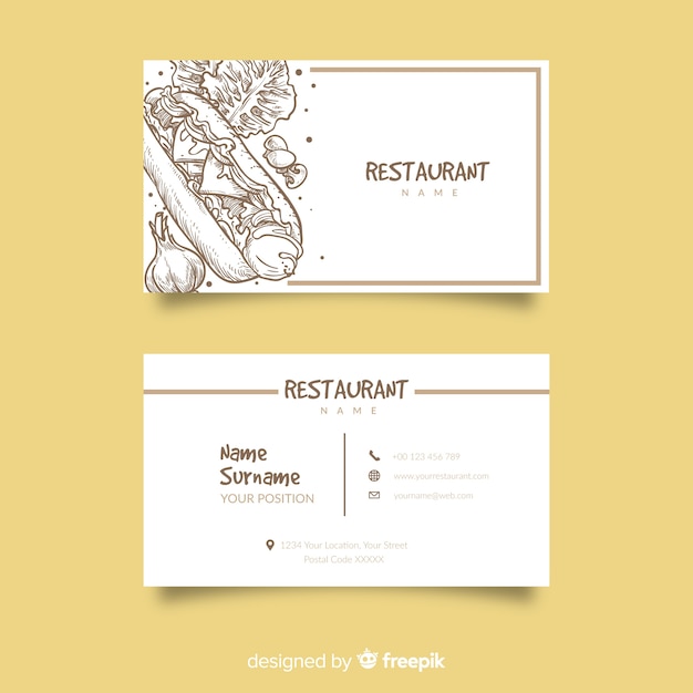 Free vector hand drawn restaurant business card template