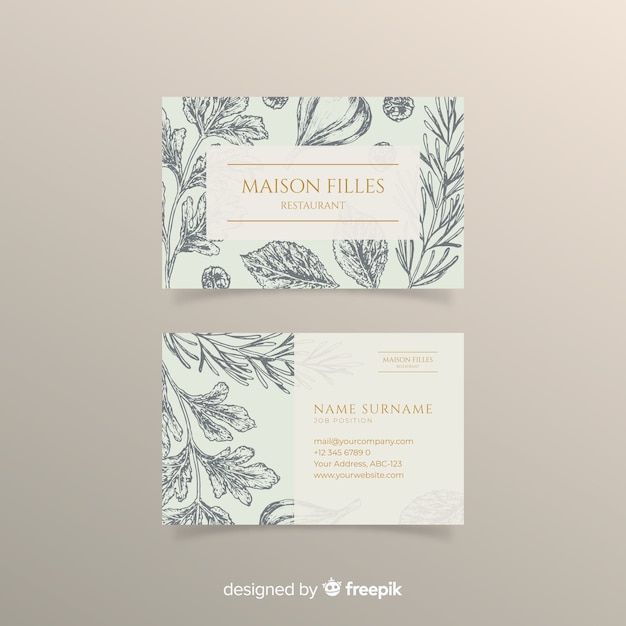 Free vector hand drawn restaurant business card template